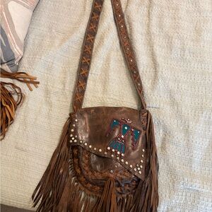 Brown Leather Fringe Crossbody Bag